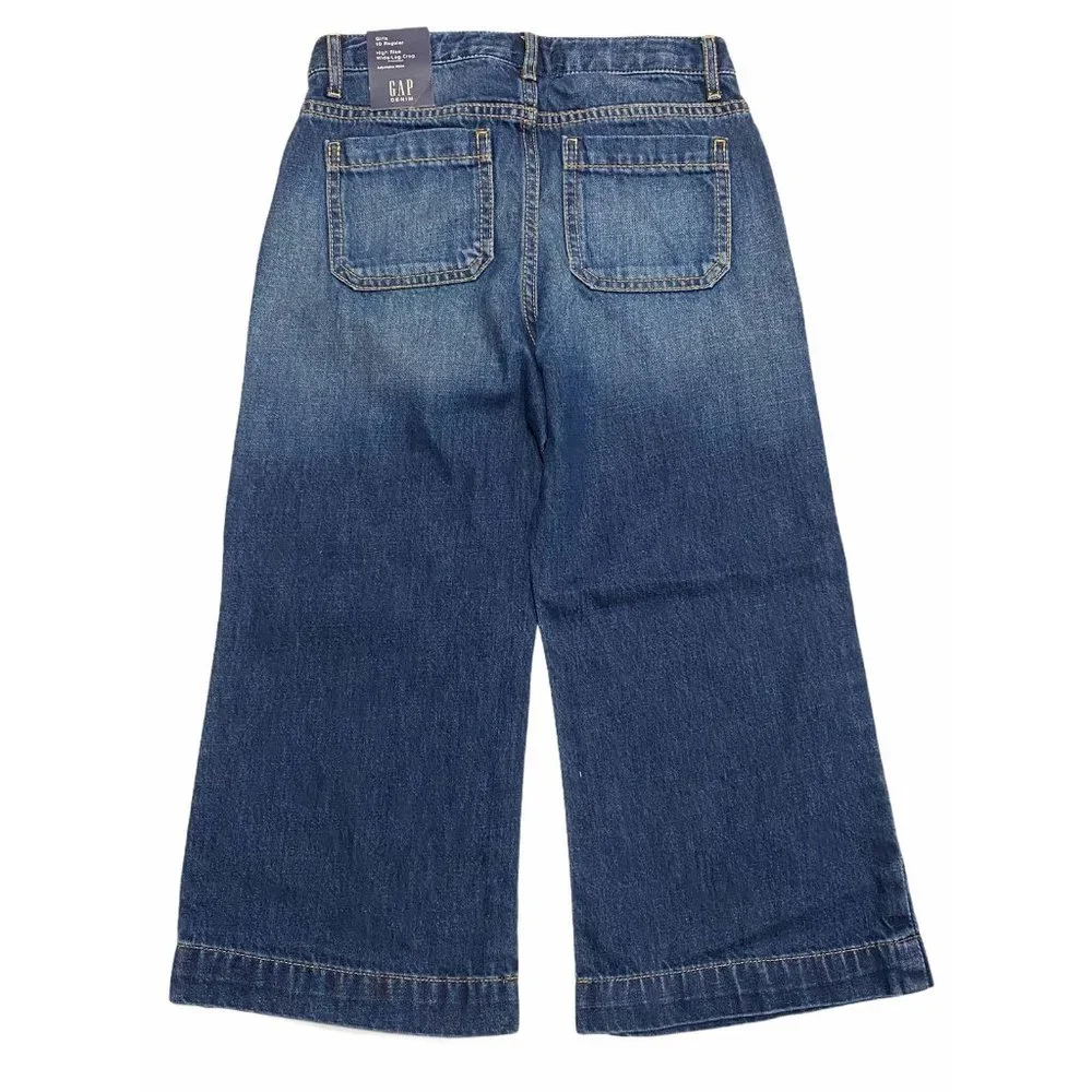 NWT GAP Girls High Rise Wide Leg Crop Jeans Sz 14 Medium Wash #464253